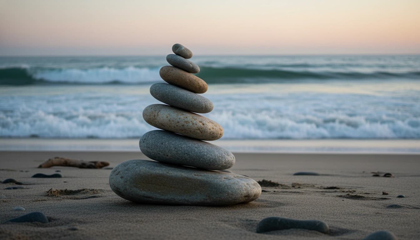 Balanced zen stones representing peace and stability